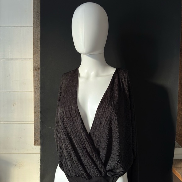 Dynamite Tops - Dynamite Black Textured Surplice Bodysuit